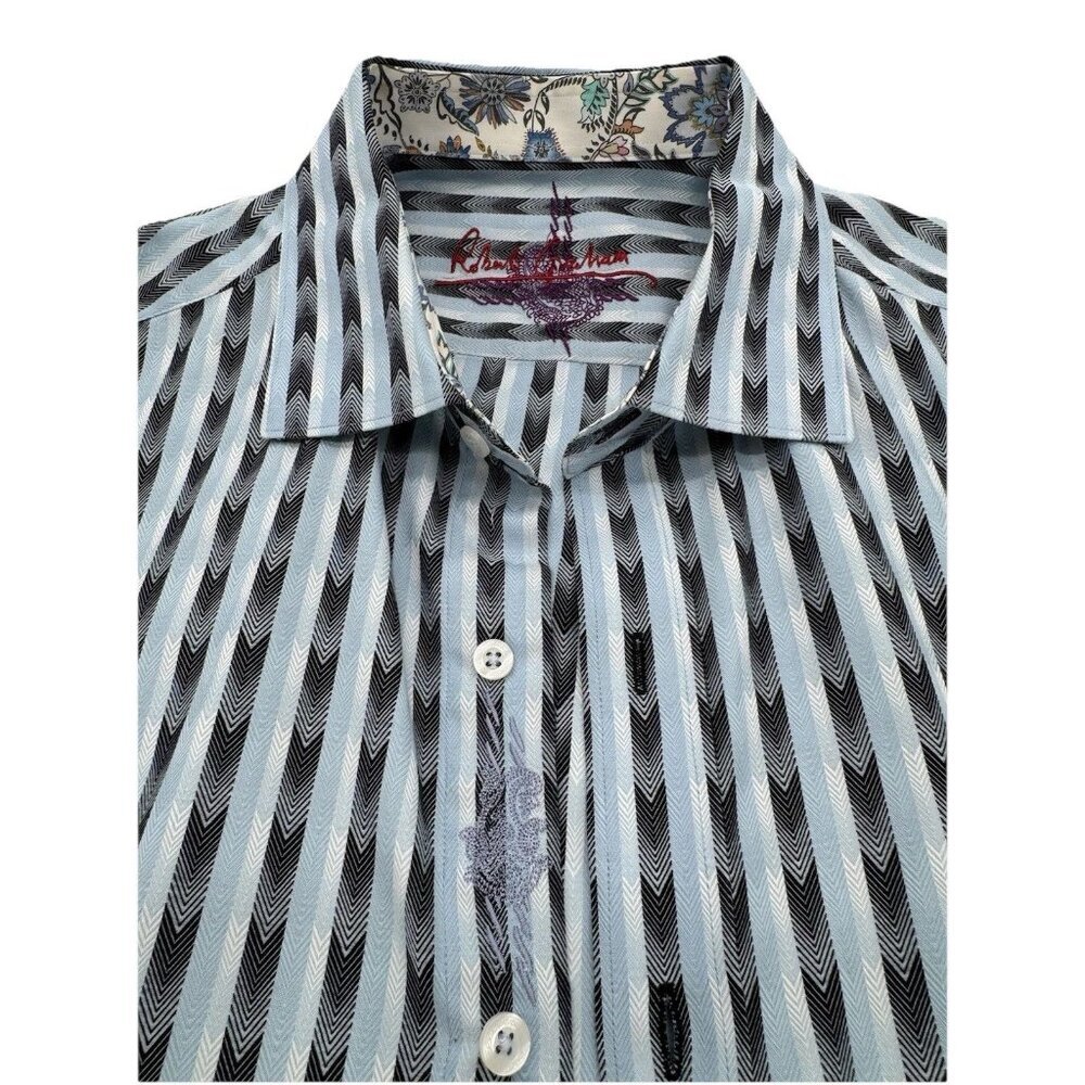Designer Robert Graham Stunning Men’s Dress Shirt Large long sleeve blue white